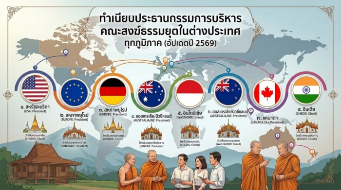 ทำเนียบประธานกรรมการบริหาร คณะสงฆ์ธรรมยุตในต่างประเทศ ทุกภูมิภาค (อัปเดตปี 2569)