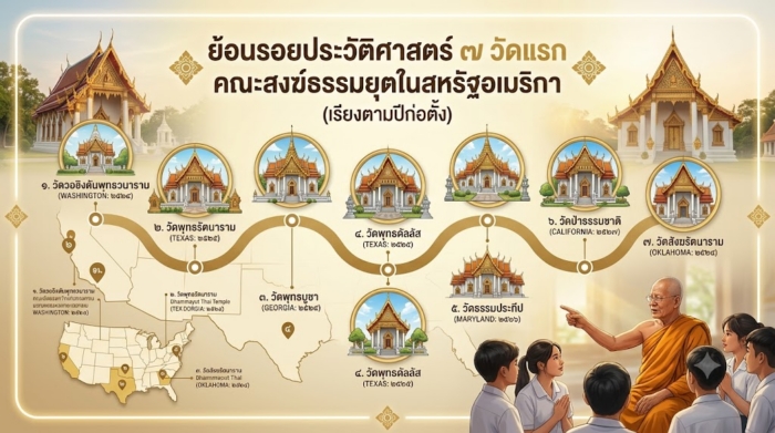 ย้อนรอยประวัติศาสตร์ ๗ วัดแรก คณะสงฆ์ธรรมยุตในสหรัฐอเมริกา (เรียงตามปีก่อตั้ง)