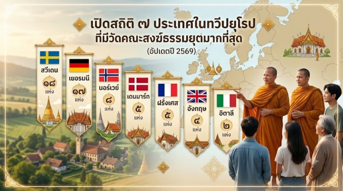 เปิดสถิติ ๗ ประเทศในทวีปยุโรป ที่มีวัดคณะสงฆ์ธรรมยุตมากที่สุด (อัปเดตปี 2569)
